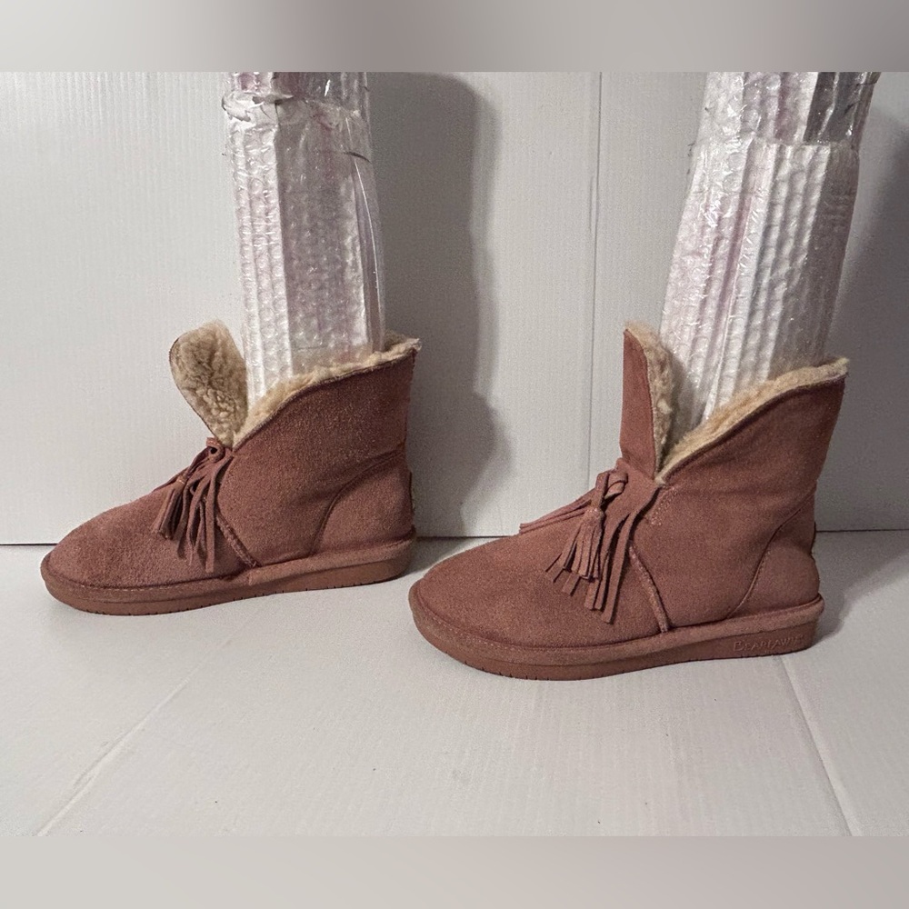 BearPaw pink suede sheepskin/wool lined winter booties women size 7 - Picture 2 of 10